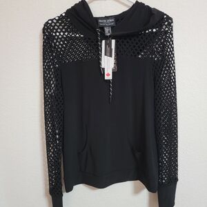 NWT Frank Lyman Design Black Hooded Mesh Sleeve Top